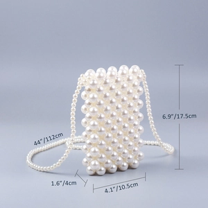 Detailed size parameters of the white pearl beaded mini crossbody mobile phone bag