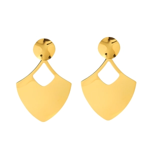 Minimalist 18k gold plated hollow rhombus drop earrings with polished finish