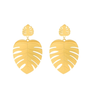 Elegant 18k gold plated stainless steel monstera leaf drop earrings for women