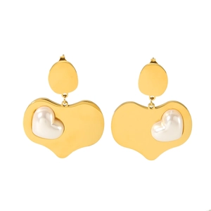 Boucles d'oreilles cœur plaquées or 18k avec perle, accessoire de mode pour femme