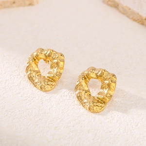 French vintage hammered gold stainless steel irregular hoop earrings for women