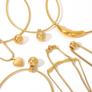 18k gold plated snake chain necklaces and bracelets with geometric heart and ball pendants