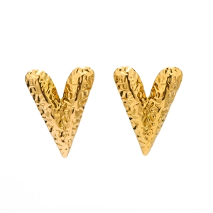 Boucles d'oreilles cœur martelées en acier inoxydable plaqué or 18K texturé