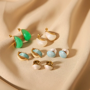 Various 18k gold-plated titanium steel earrings with turquoise and colorful resin stones