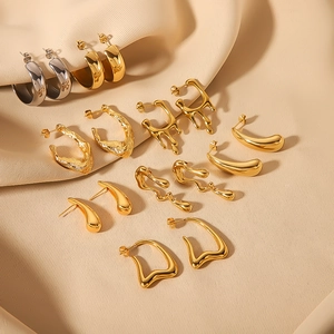 Boucles d'oreilles en acier titane plaqué or 18K, formes géométriques en C et goutte
