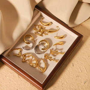 Boucles D'oreilles Créoles Géométriques Pour Femmes Acier Inoxydable Plaqué Or 18K Goutte Forme C Métal Liquide Bijoux