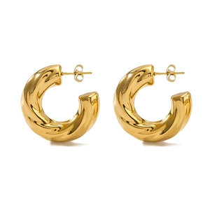 Boucles d'oreilles créoles en C torsadées épaisses plaquées or 18k pour femmes