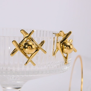 Boucles d'oreilles géométriques plaquées or 18 carats avec sphère sur verre