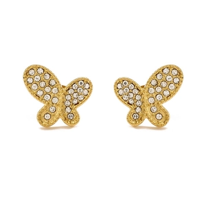 Gold plated stainless steel butterfly hoop earrings with sparkling cubic zirconia stones
