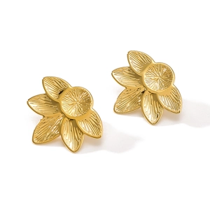 18K gold plated hexagram flower earrings in polished stainless steel for women