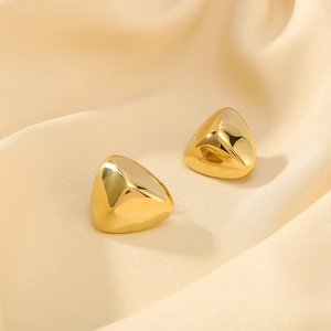 Geometric Triangle Stud Earrings 18K Gold Plated Stainless Steel 3D Minimalist Mirror Polished French Style For Women