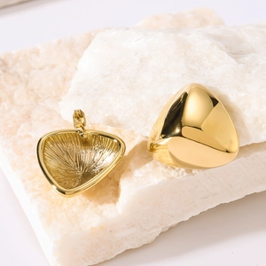 Polished 18k gold plated stainless steel 3D triangle stud earrings for women