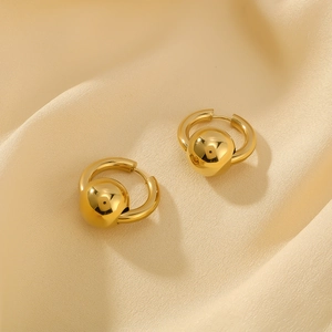 Hoop Earrings 18K Gold Plated Stainless Steel Polished Mirror Ball Geometric Round Pendant Ins Style Minimalist Jewelry