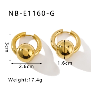 Detail view of 18k gold plated round hoop earrings with dimensions 3cm x 2.6cm