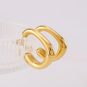 French style 18k gold plated chunky C-shaped irregular earrings in polished steel