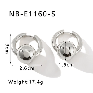 Detailed view of 18k gold plated stainless steel hoop earrings with large sphere pendant