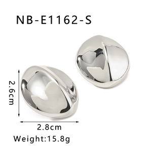 Close-up of polished silver liquid metal earrings with dimensions 2.6cm by 2.8cm