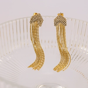 Orecchini a frangia placcati oro 18k con zirconi incastonati e design geometrico chic