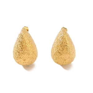 Waterdrop shape 18k gold plated stainless steel stud earrings with textured matte finish