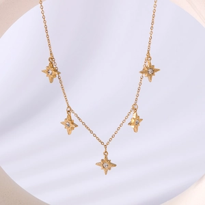 Elegant 18k gold plated stainless steel necklace with five zircon star pendants