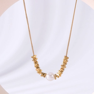 Irregular Block Artificial Pearl Pendant Necklace Stainless Steel 18K Gold Plated Ins Style Minimalist Elegant For Women