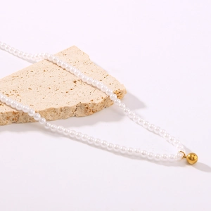 Collier De Künstliche Perles Style Français Avec Pendentif Haricot Doré Acier Inoxydable Plaqué Or 18K Bijoux Élégants Pour Femmes