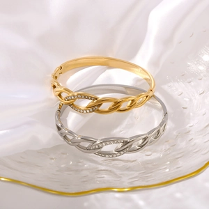 Bracelets maille torsadée plaqués or 18 carats et argent avec pavé de diamants fins