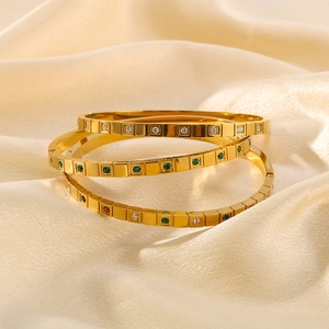 Three-piece stackable 18K gold-plated stainless steel bangles with colorful zircon stones