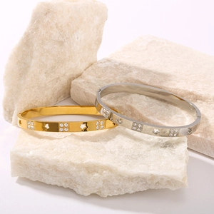 Bracelets étoiles en acier inoxydable doré 18K et argent avec cristaux sur pierre