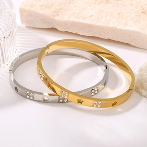Bracelets joncs en acier inoxydable doré 18 carats et argent avec étoiles et cristaux