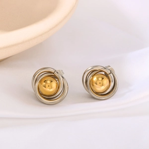 Minimalist geometric planet stud earrings in gold and silver stainless steel design