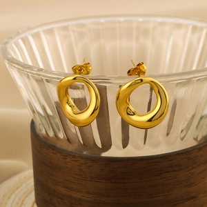 Irregular 18K gold plated stainless steel hollow oval hoop earrings for women
