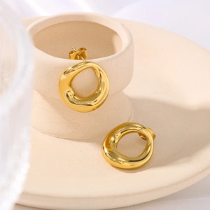 Irregular Organic Stud Earrings 18K Gold Plated Stainless Steel Hollow Geometric Liquid Metal Minimalist Jewelry Women