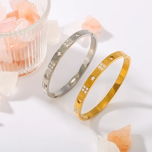 Bracelets en acier inoxydable doré 18K et argent avec étoiles ajourées et cristaux