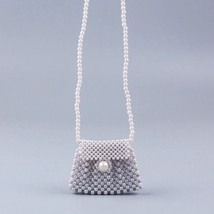Handmade Woven Faux Artificial Pearl Mini Crossbody Bag Elegant Vintage Flap Evening Handbag With Chain Strap For Women