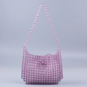 Elegant purple beaded handmade handbag with matching acrylic resin bead shoulder strap