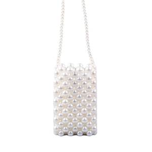 Elegant handmade pearl beaded crossbody phone bag with shoulder strap for women