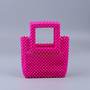 Handmade Acrylic Beaded Clutch Bag Woven Square Handle Handbag For Women Vintage Party Vacation Tote Bag Fashion Accessories