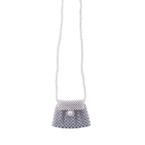 Handmade gradient pearl beaded crossbody bag with oversized white pearl clasp detail