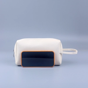 White cross-grain PU leather mini handbag with top zipper and side handle strap