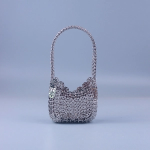 Sparkling silver handmade metal sequin chainmail handbag for women's summer casual style