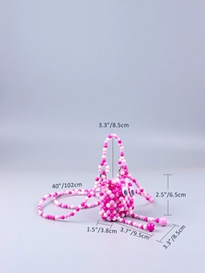 Detaillierte Größentabelle für die pink-weiße Mini-Perlentasche mit lustigen Augen Design