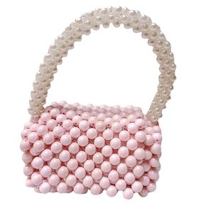 Pink iridescent acrylic beaded handbag with clear top handle for women