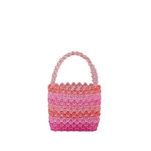 Handmade beaded bucket bag with pink and orange acrylic crystals for women