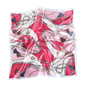 60cm satin square scarf with pink chain and tassel prints for elegant women styling