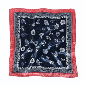 Leopard and floral print silk square scarf 60cm in navy blue and red border