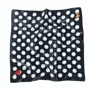 Polka dot leopard print silk scarf with rose and butterfly motifs for women