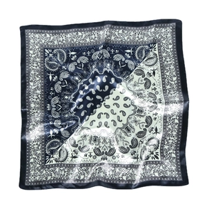 Navy and mint paisley silk satin square scarf with vintage floral borders