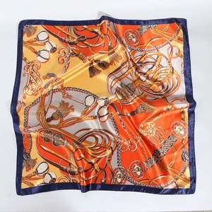 90cm satin silk square scarf with vintage equestrian horse bit and tassel print pattern