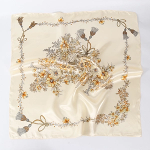 90x90cm satin square scarf with elegant floral butterfly print and vintage fringe patterns